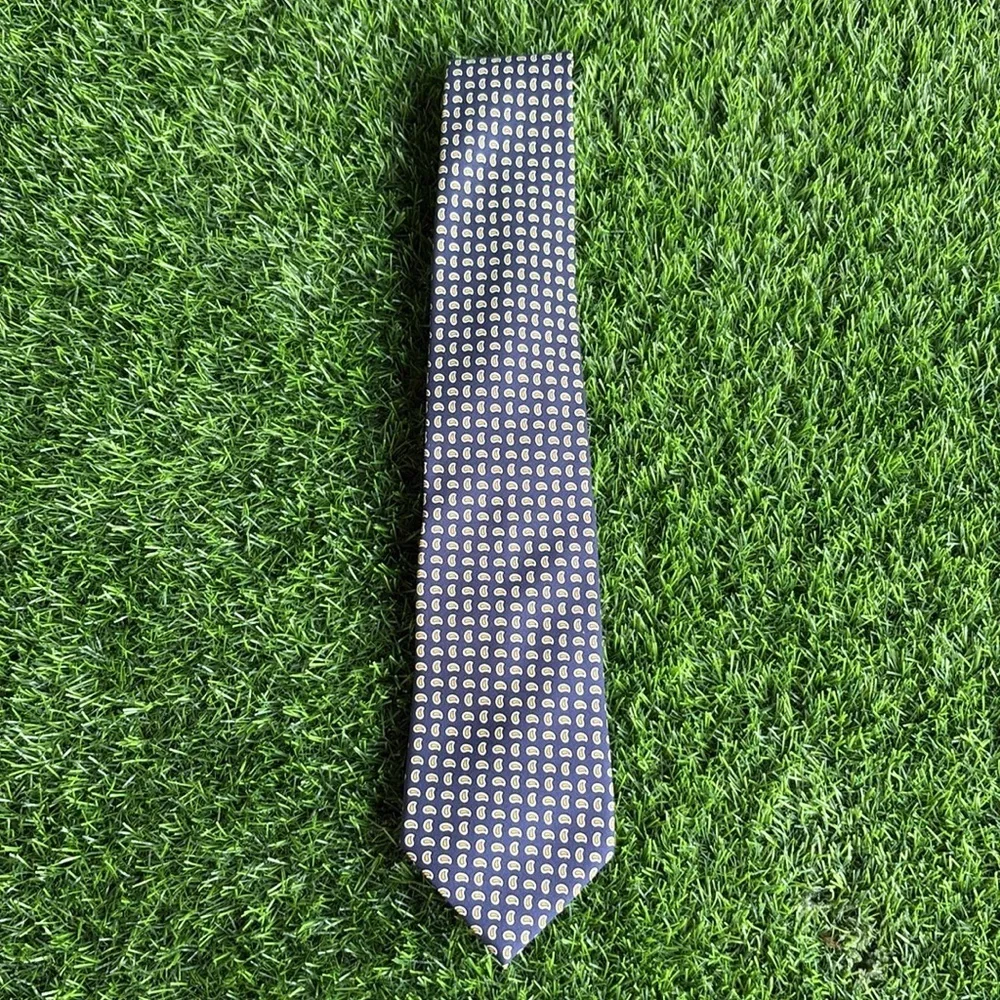 POLO RALPH LAUREN Luxury Designer Navy Blue & Yellow Silk Necktie Professional